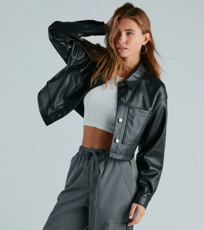 New Rule Faux Leather Crop Shacket sold by Windsor