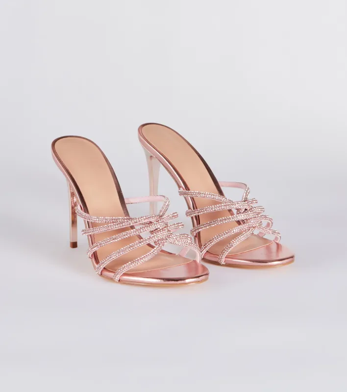 Show Up And Sparkle Rhinestone Metallic Mules sold by Windsor
