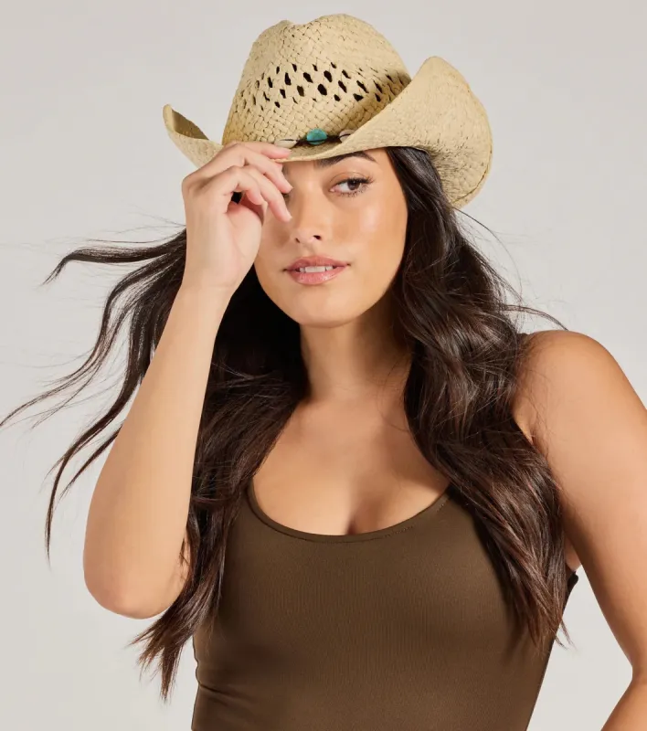 Coastal Cowgirl Shell Trim Straw Cowboy Hat sold by Windsor
