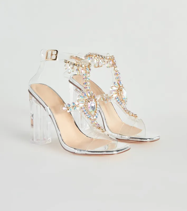 Midnight Glamour Iridescent Gemstone Clear Heels sold by Windsor