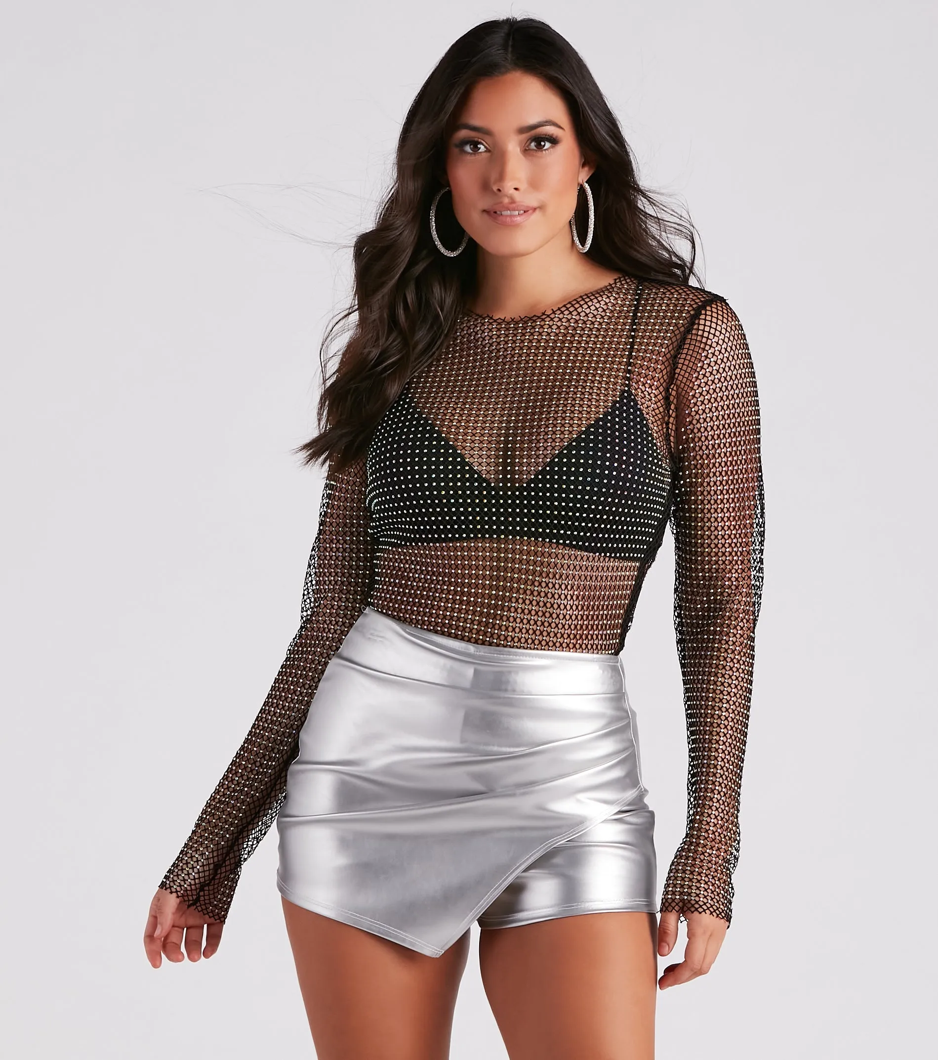 CLEARANCE - Glitzy Muse Rhinestone Fishnet Crop Top sold by Windsor