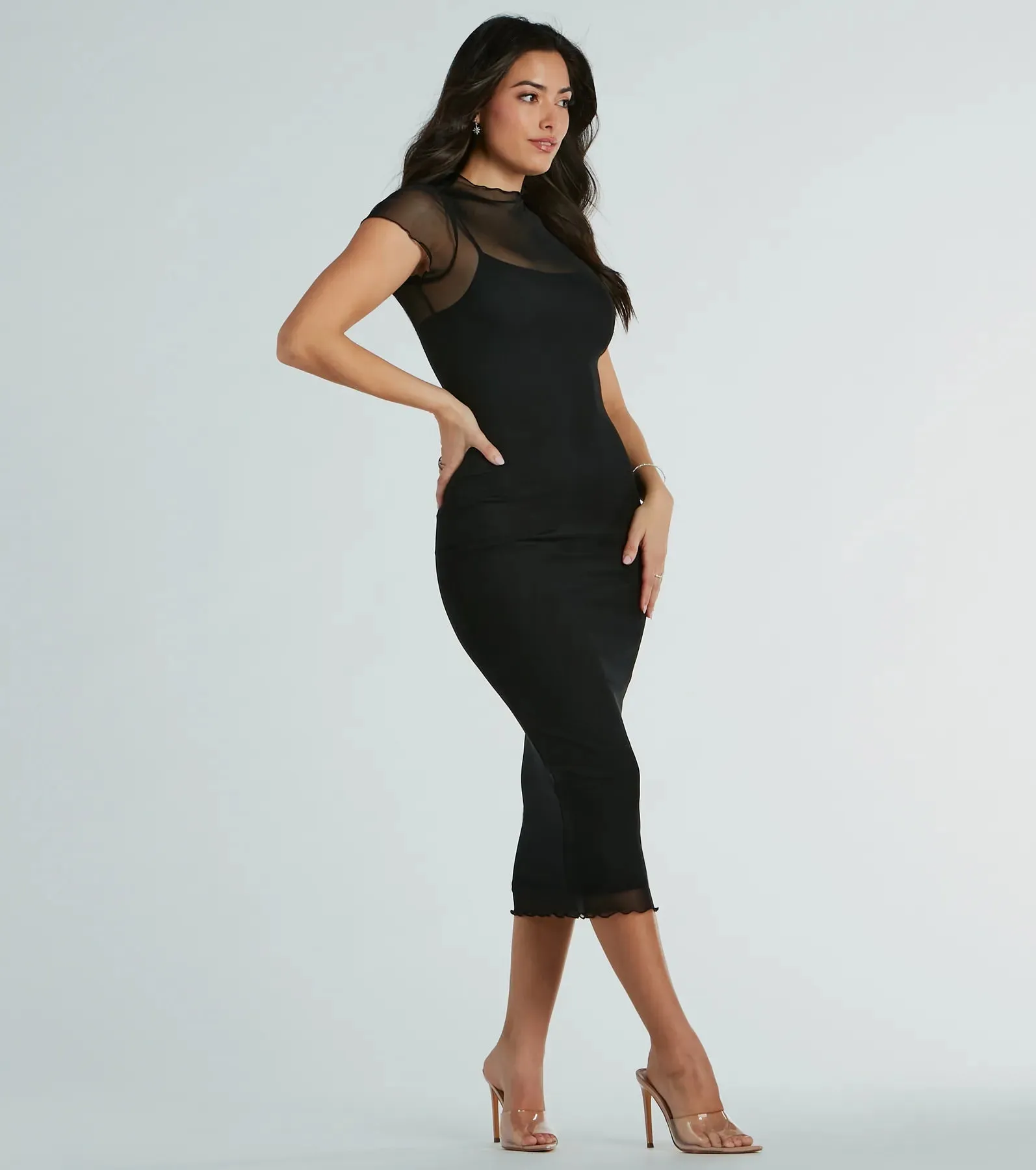 Sheer Exellence Mock Neck Bodycon Mesh Midi Dress sold by Windsor product image thumbnail 2
