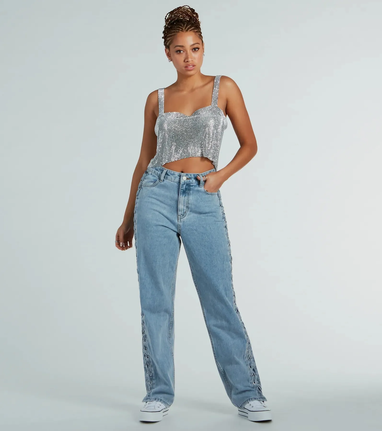 She's So Dazzling Sequin Chainmail Tank Top sold by Windsor product image thumbnail 4