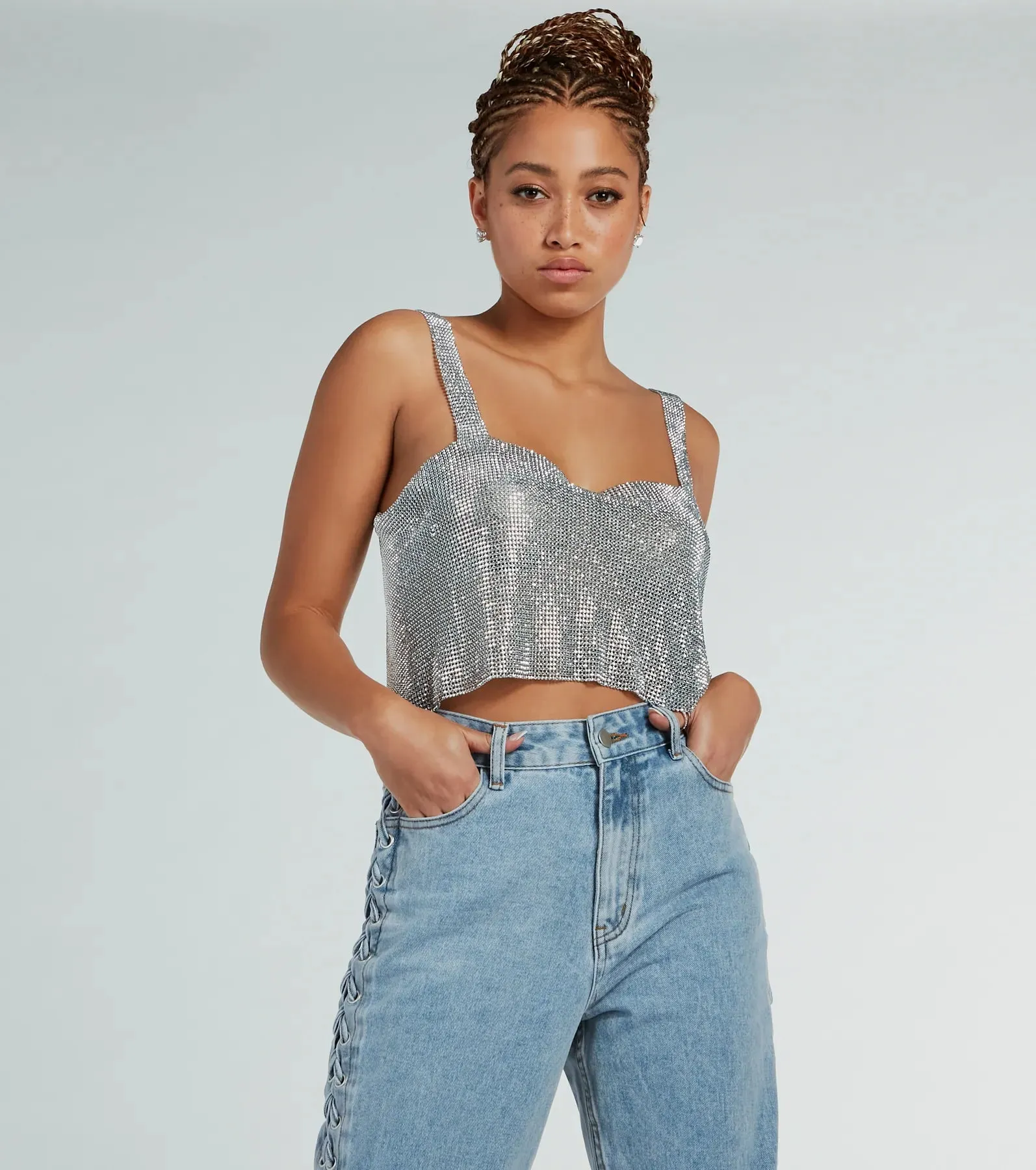 She's So Dazzling Sequin Chainmail Tank Top sold by Windsor