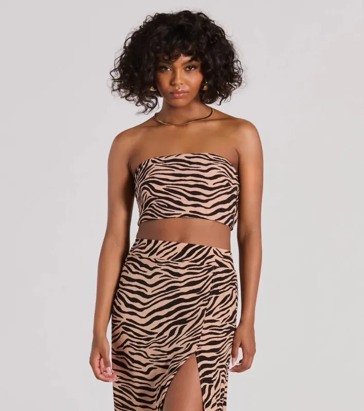 On The Prowl Strapless Zebra Crop Top sold by Windsor