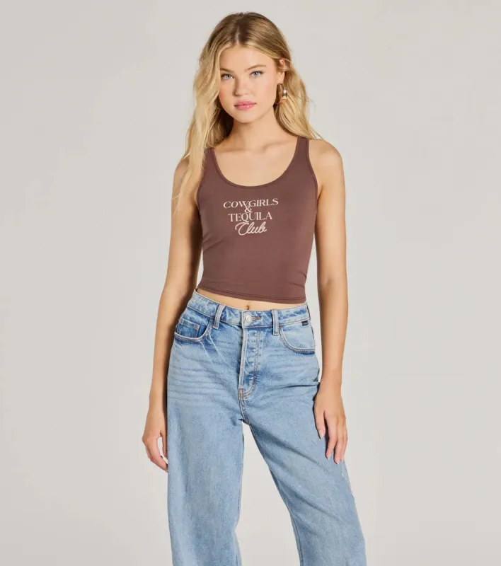 Cowgirls And Tequila Crop Graphic Tank Top sold by Windsor