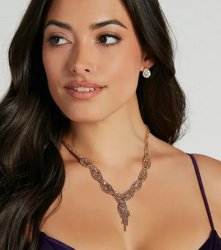 Gorgeous Glamour Twisted Rhinestone Necklace sold by Windsor