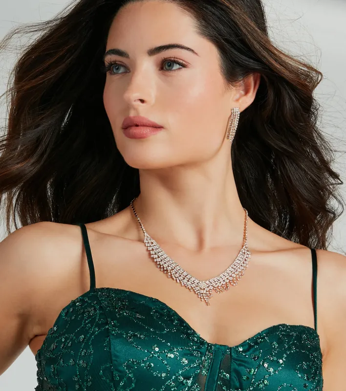 Glam Sparkle Rhinestone Necklace And Earrings Set sold by Windsor