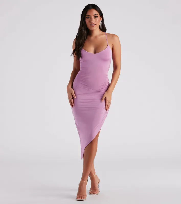 CLEARANCE - Show Me Off V-Neck Slit Midi Dress sold by Windsor