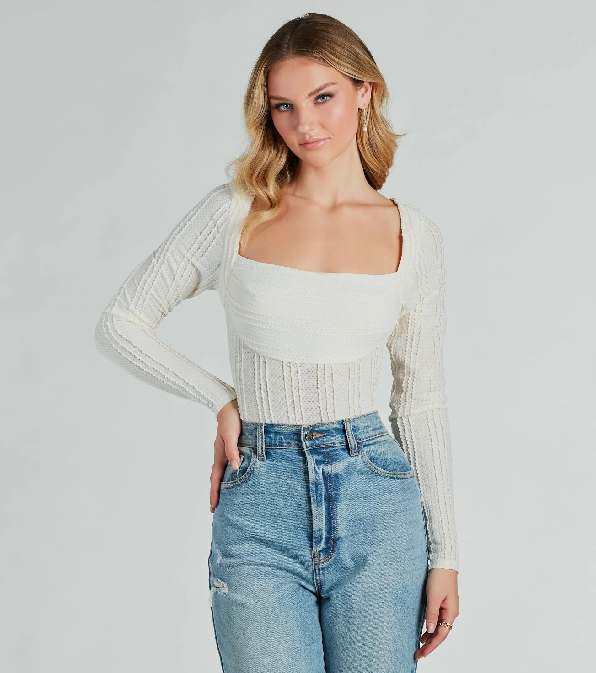 Revival Texture Knit Long Sleeve Bodysuit sold by Windsor