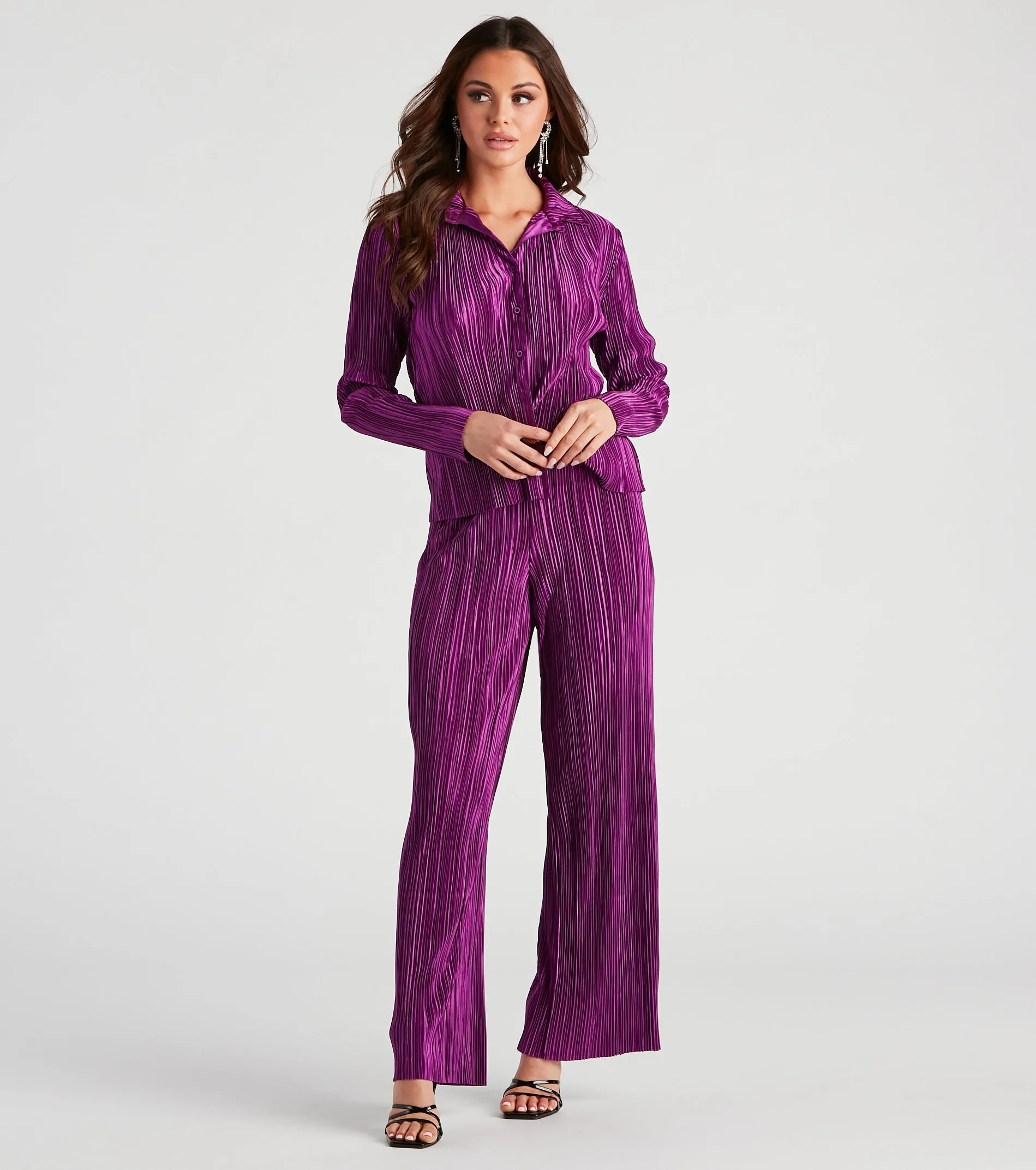 CLEARANCE - Dinner Date Satin Wide Leg Pants sold by Windsor