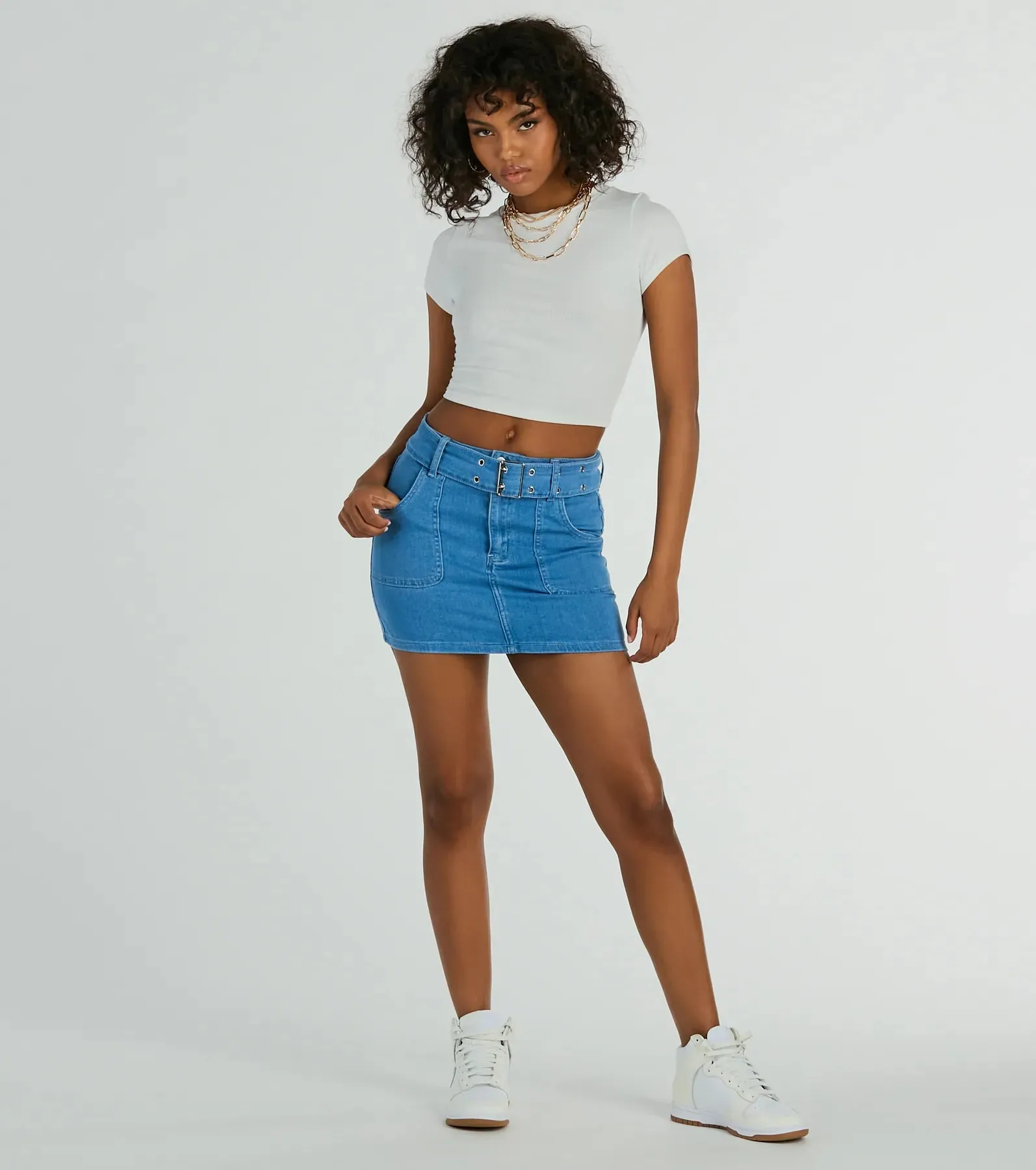 Trendsetting Look Belted Denim Mini Skirt sold by Windsor
