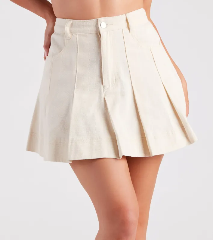 If You Pleats Denim Mini Skirt sold by Windsor