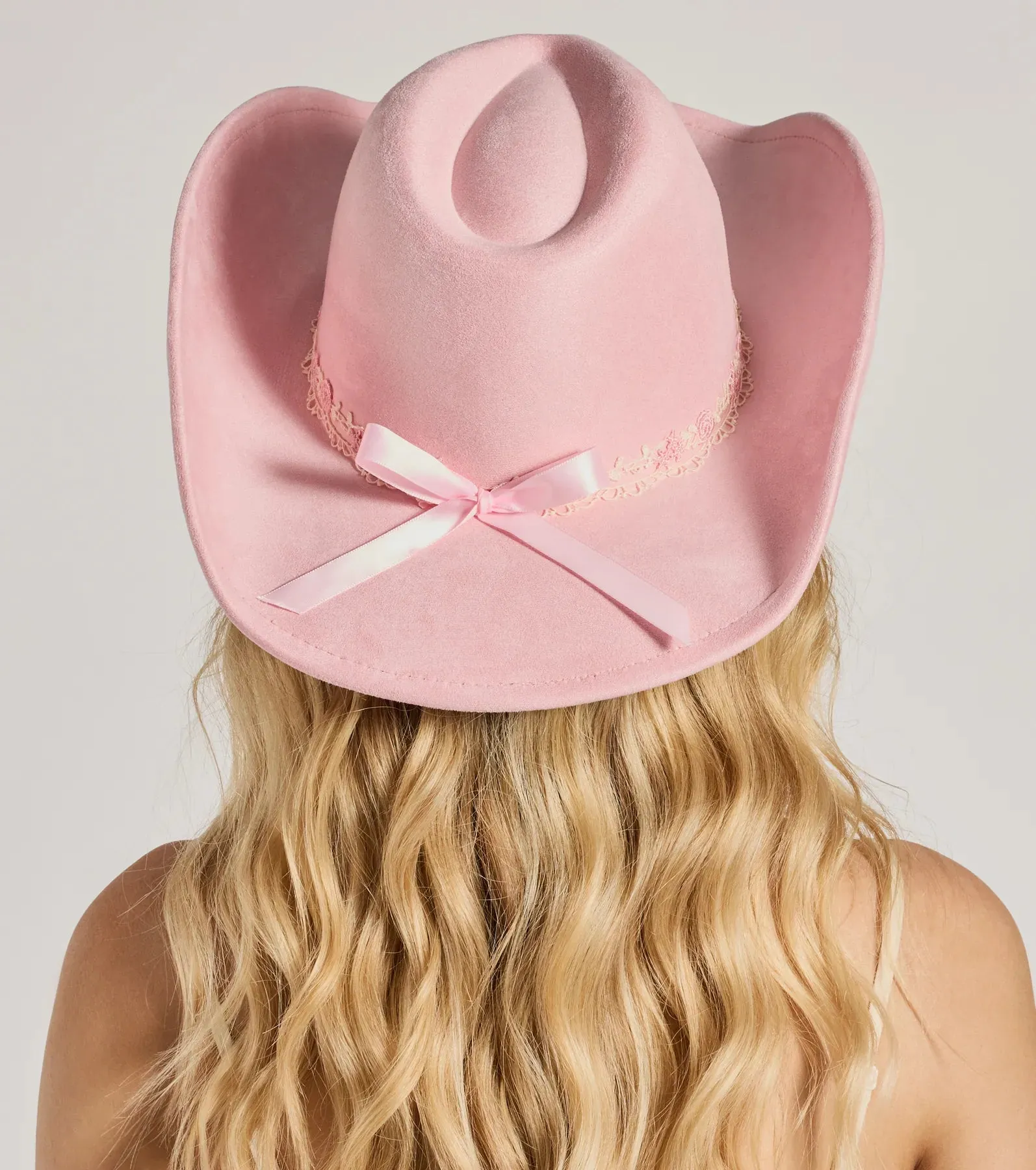 Country Floral Lace Bow Faux Suede Cowboy Hat sold by Windsor product image thumbnail 3
