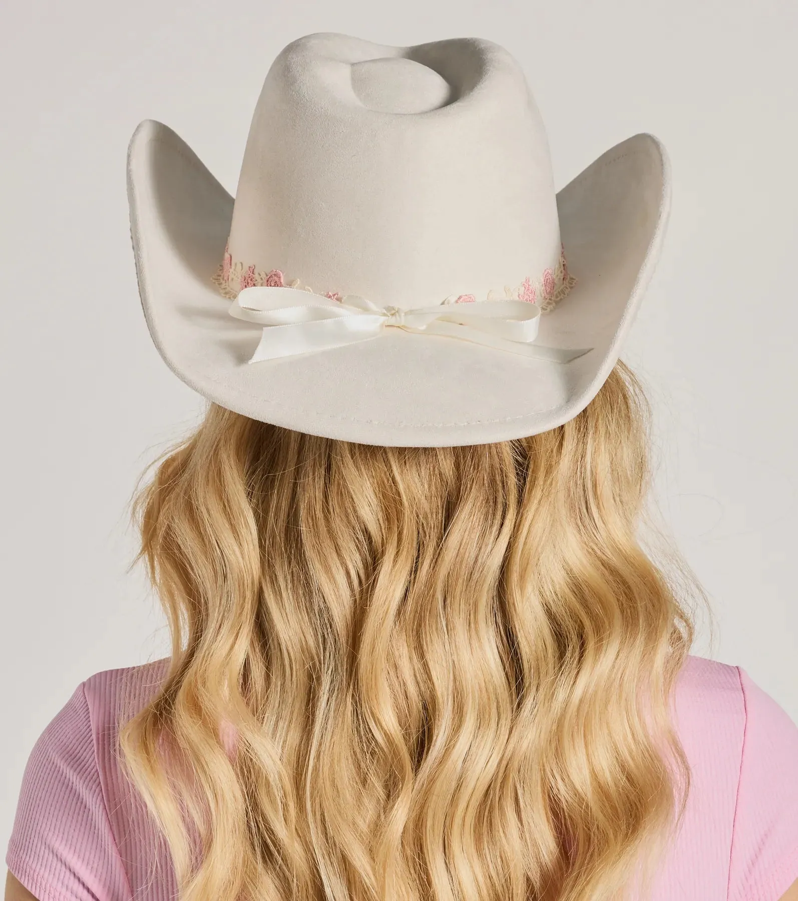 Country Floral Lace Bow Faux Suede Cowboy Hat sold by Windsor product image thumbnail 2