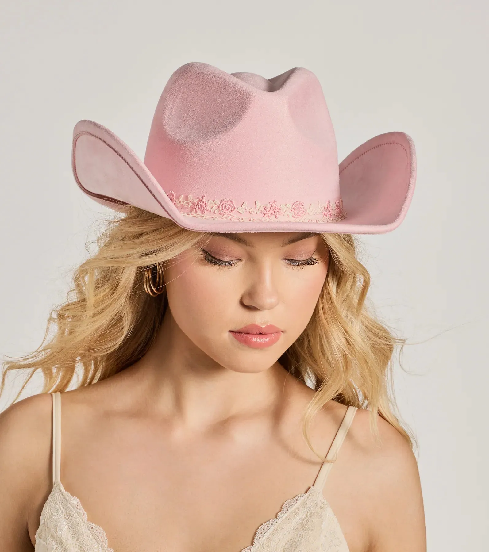 Country Floral Lace Bow Faux Suede Cowboy Hat sold by Windsor product image thumbnail 4