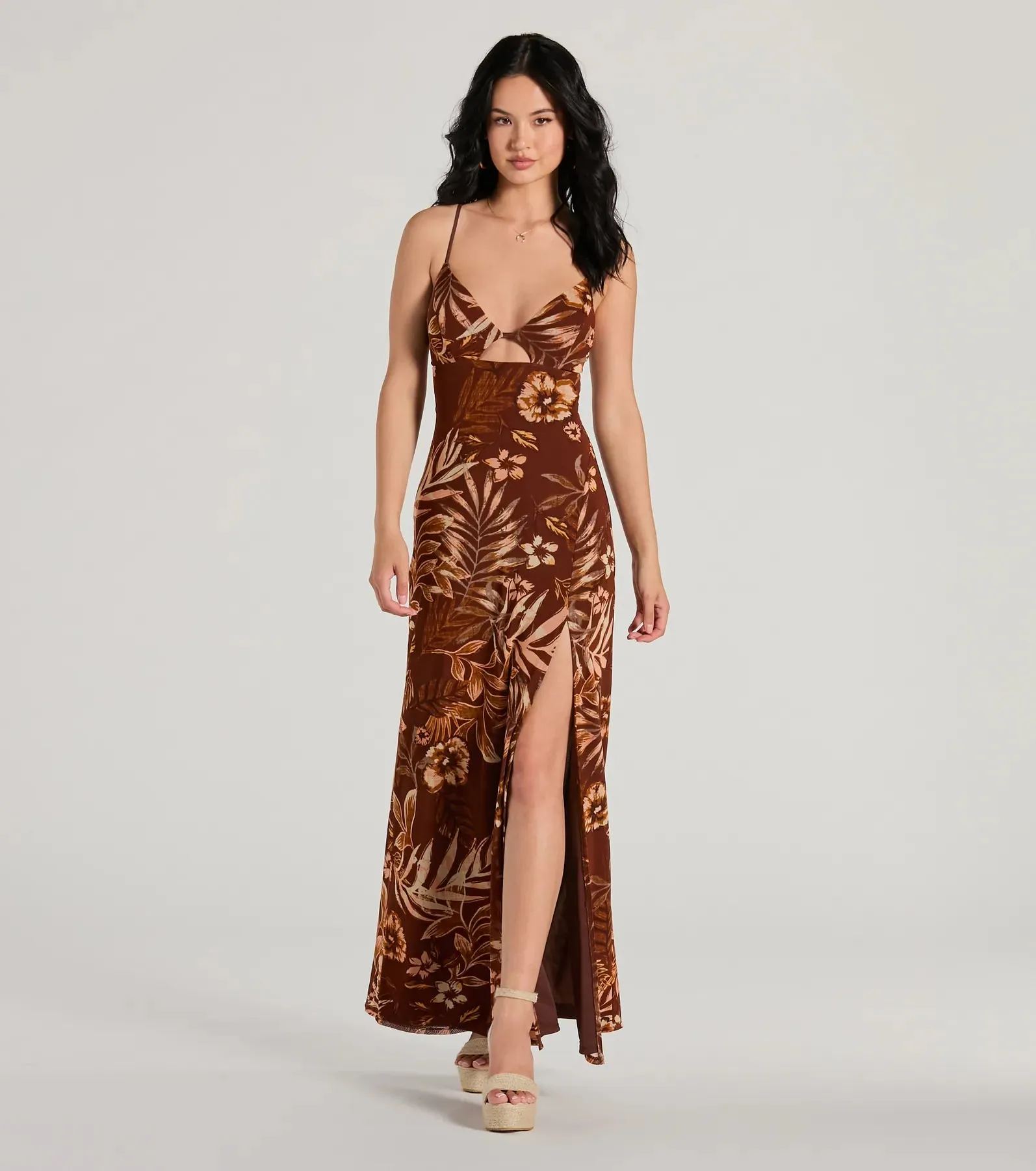 Paradise Pick V-Neck Cutout Tropical Maxi Dress sold by Windsor