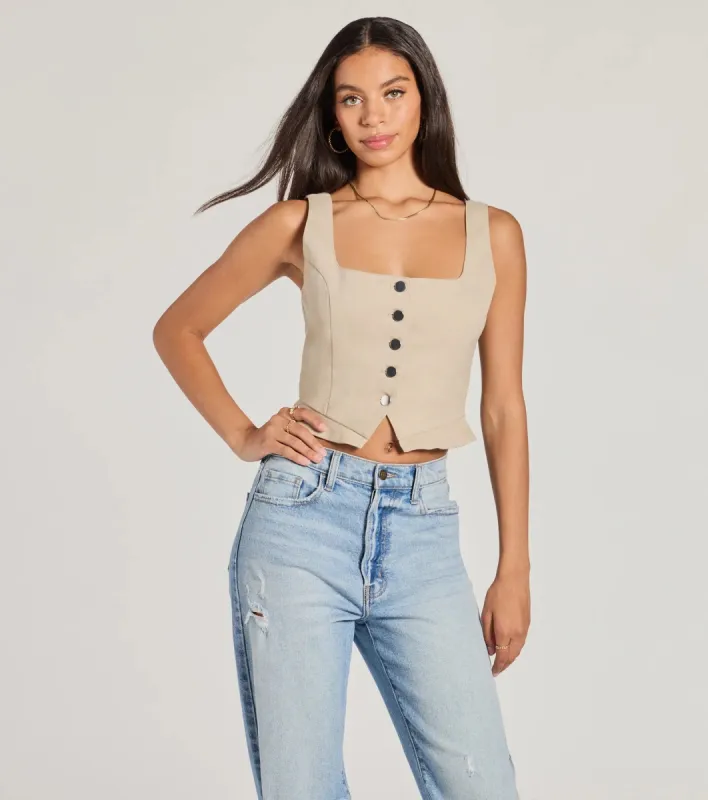 Effortless Style Lace-Up Crop Button Vest sold by Windsor