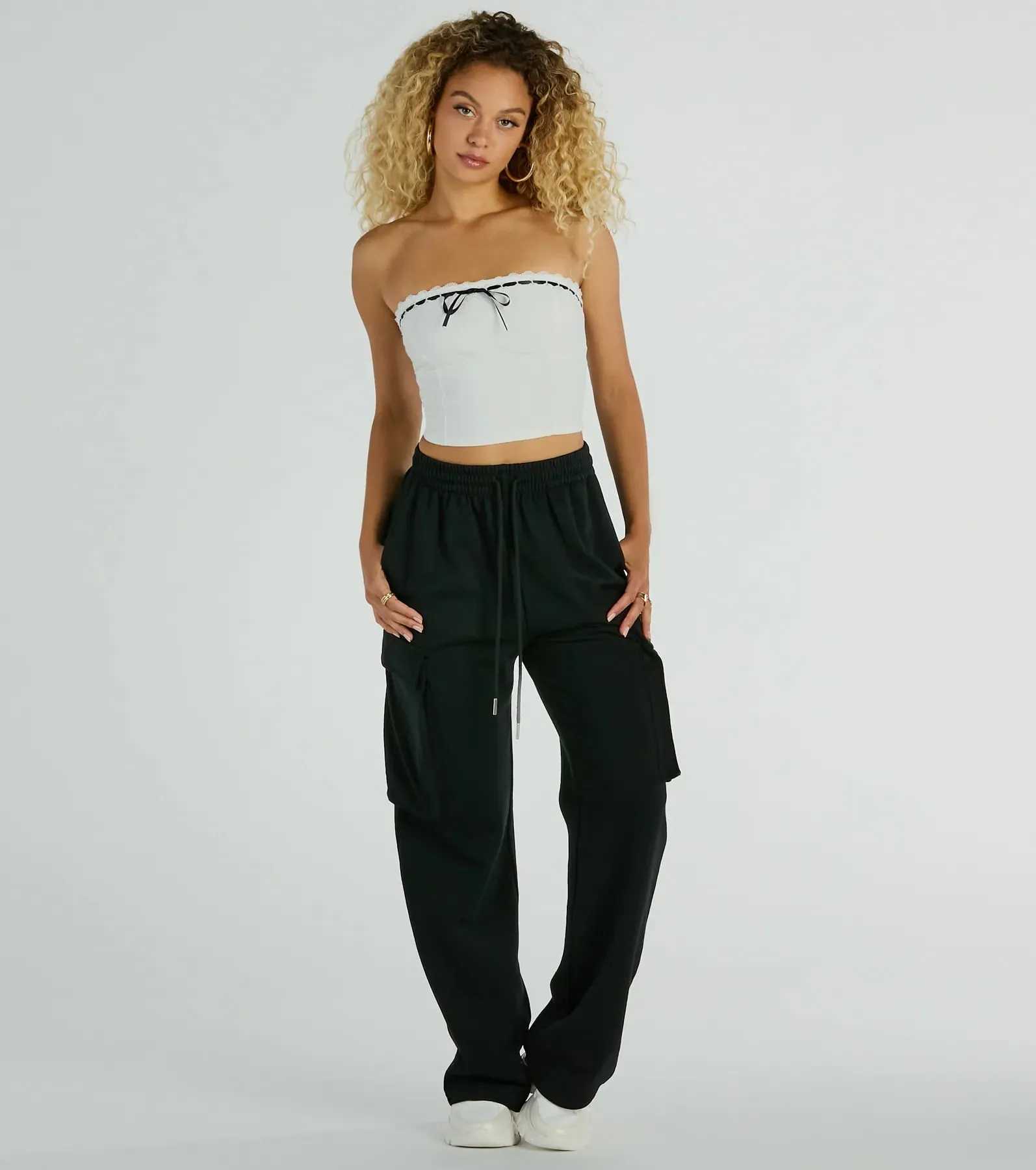 Falling For You Strapless Lace Ribbon Crop Top sold by Windsor product image thumbnail 4