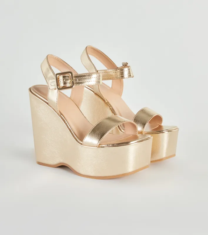 Amp The Drama Metallic Platform Wedges sold by Windsor