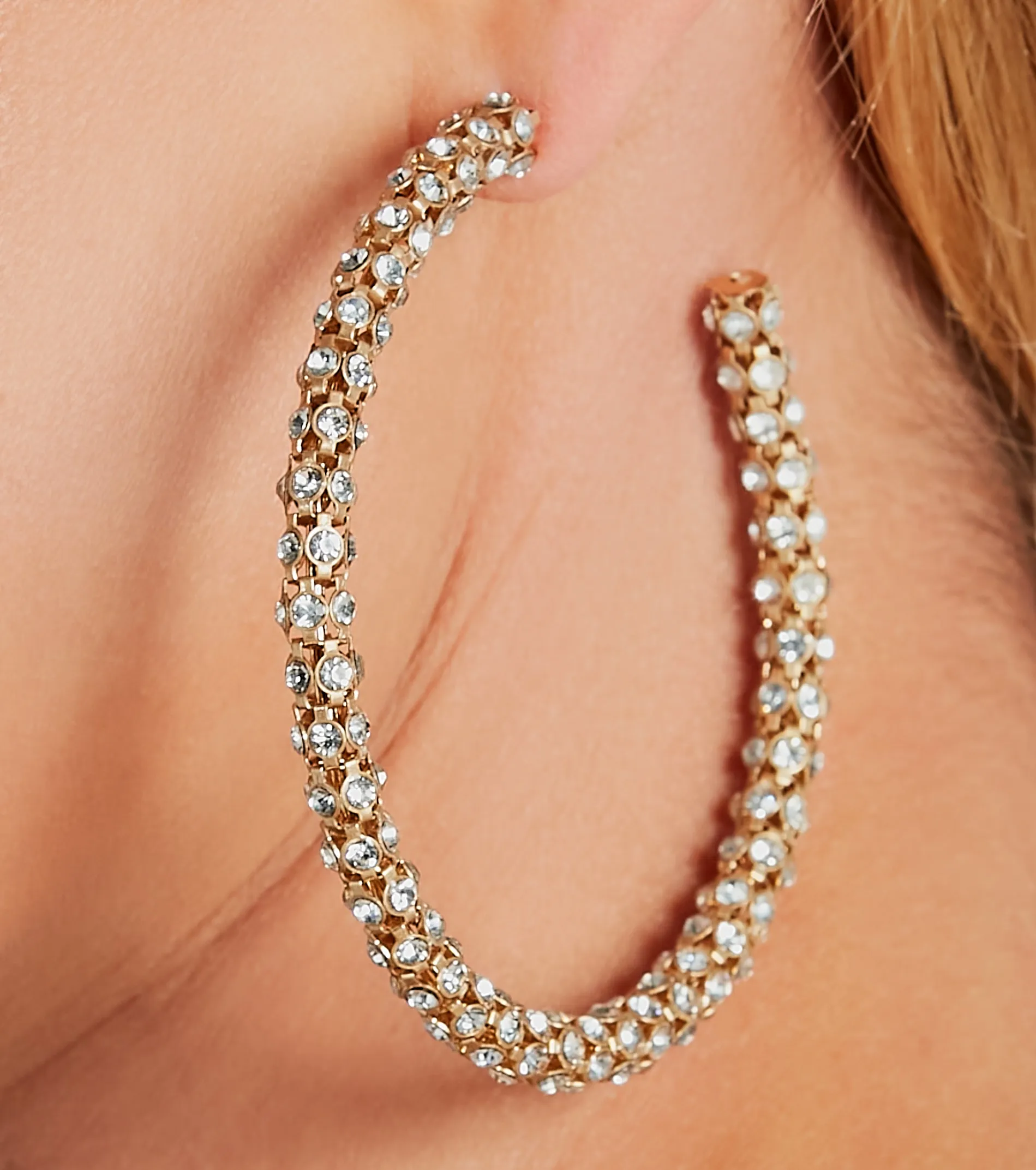 Got That Glitzy Vibe Rhinestone Hoop Earrings sold by Windsor product image thumbnail 2