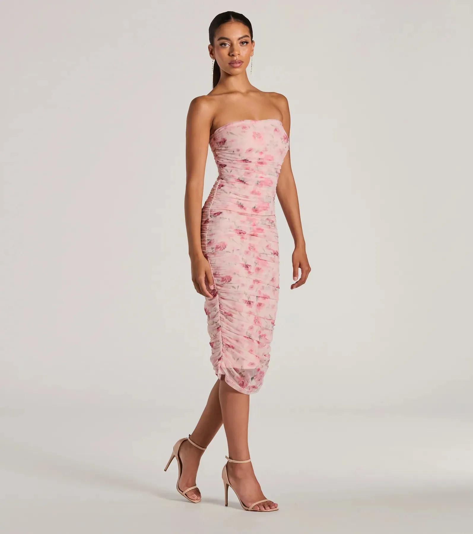 Love And Floral Strapless Mesh Midi Dress sold by Windsor product image thumbnail 4