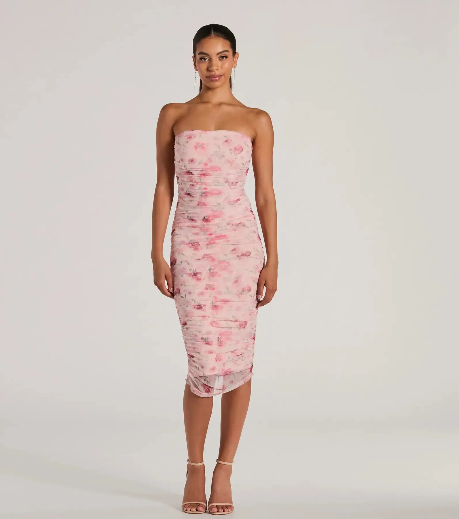 Love And Floral Strapless Mesh Midi Dress sold by Windsor