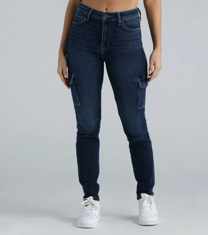 Keep It Real High-Rise Cargo Denim Skinny Jeans sold by Windsor
