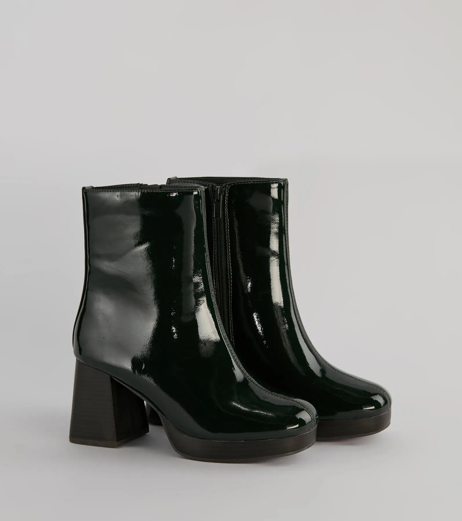 Seize The Moment Patent Block Heel Booties sold by Windsor