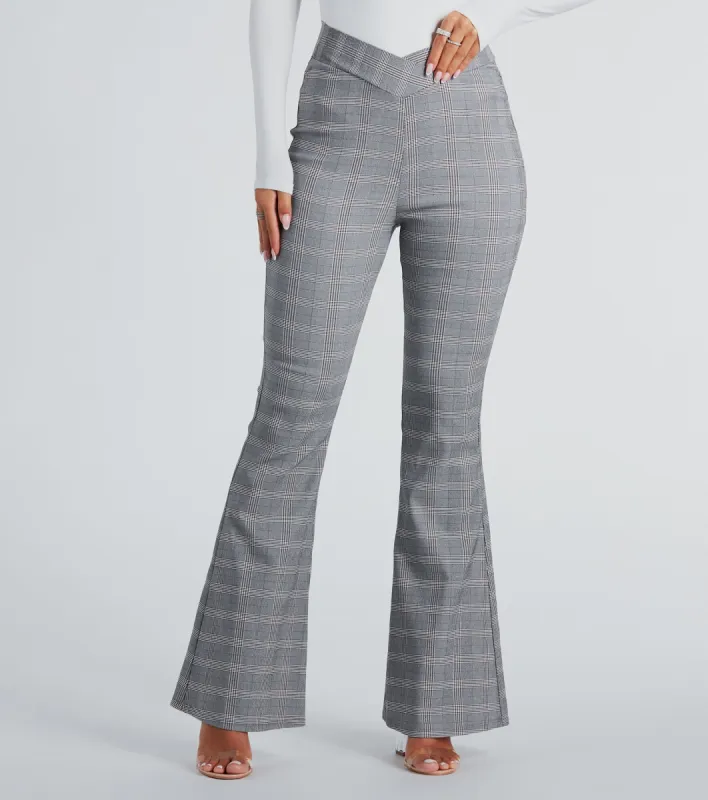 Plaid Mood V-Waist Flare Pants sold by Windsor