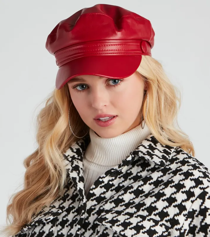 City Nights Faux Leather Cabby Hat sold by Windsor