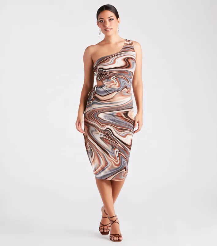 Looking Marvelous One Shoulder Midi Dress sold by Windsor