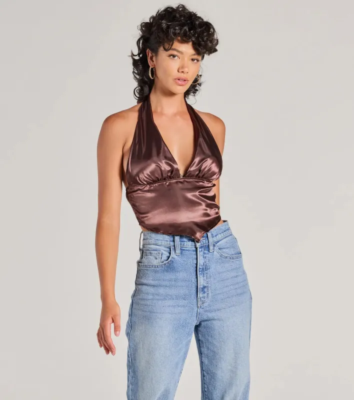 Silky Sleek Satin Halter Crop Top sold by Windsor
