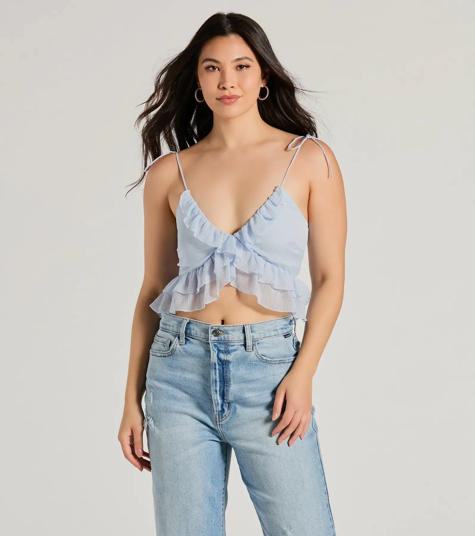 Flirty Flounce V-Neck Ruffled Crop Top sold by Windsor