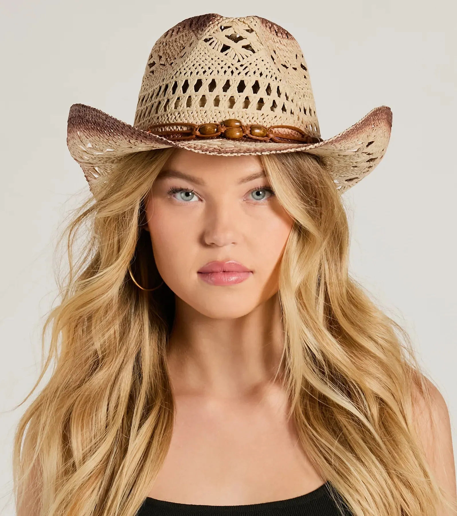 Boho Babe Out West Beaded Straw Cowboy Hat sold by Windsor