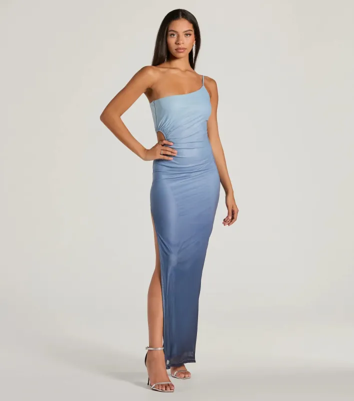 Special Stunner One-Shoulder Cutout Ombre Maxi Dress sold by Windsor
