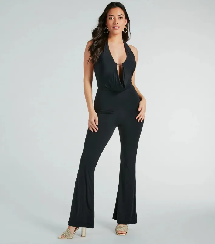 Looking Sleek Halter Plunging Knit Jumpsuit sold by Windsor