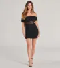 V.I.P Chic Off-The-Shoulder Mesh Mini Dress sold by Windsor