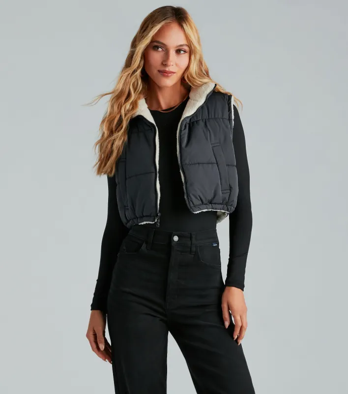 Major Trend Reversible Faux Sherpa Puffer Vest sold by Windsor