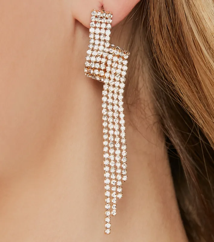 Match My Energy Rhinestone Fringe Earrings sold by Windsor