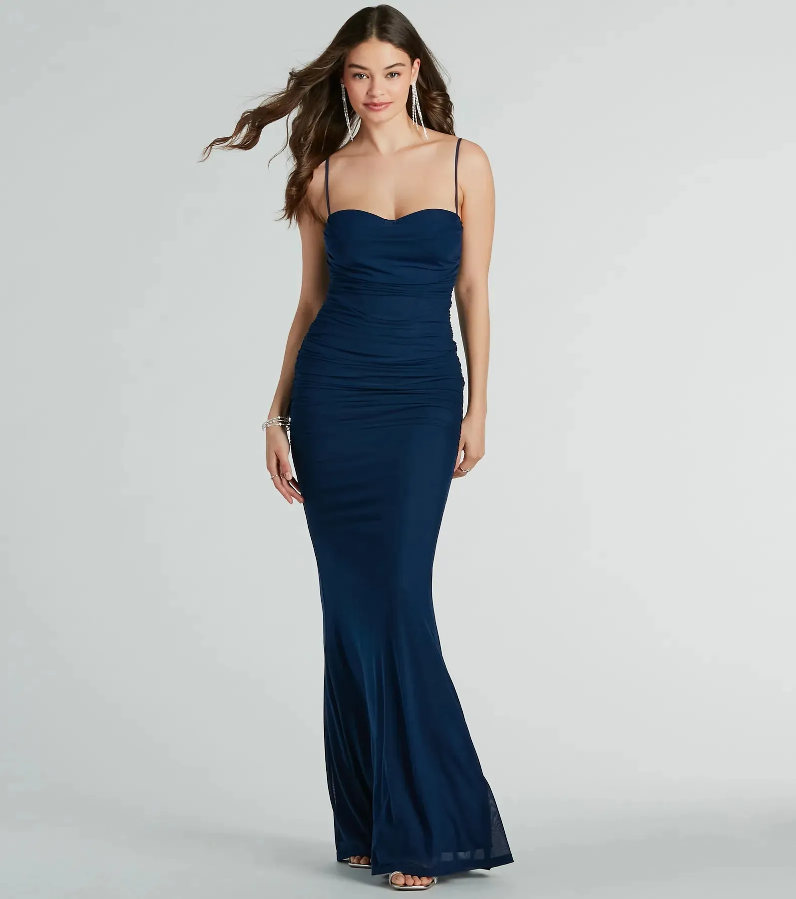 Kaitlyn Cowl Neck Mermaid Mesh Formal Dress sold by Windsor