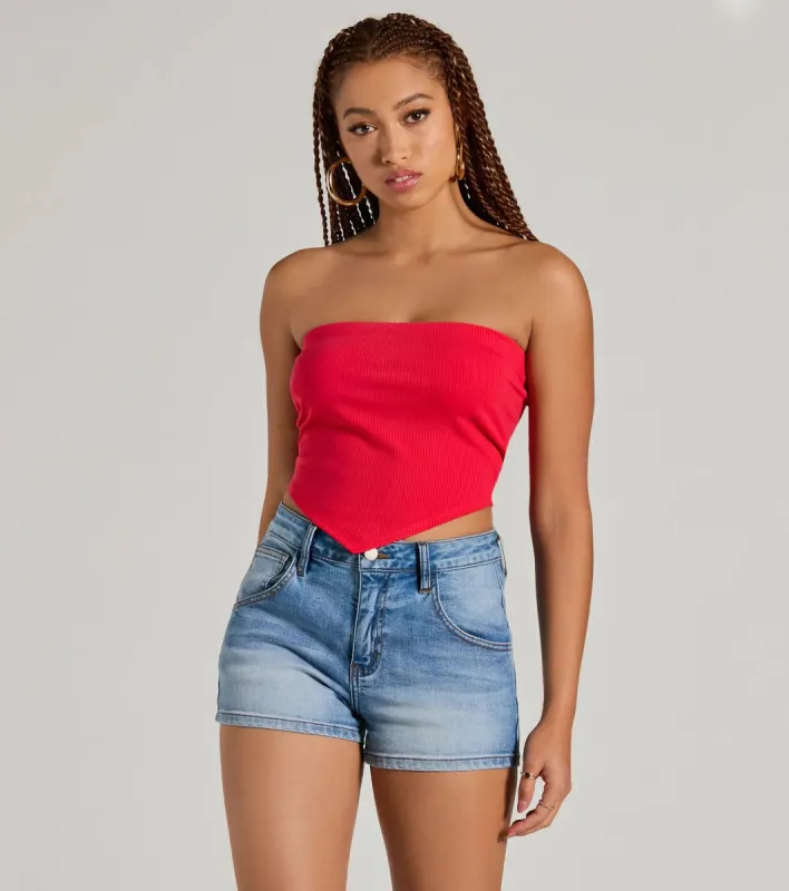 Flirty Focus Strapless Rib Knit Tube Crop Top sold by Windsor