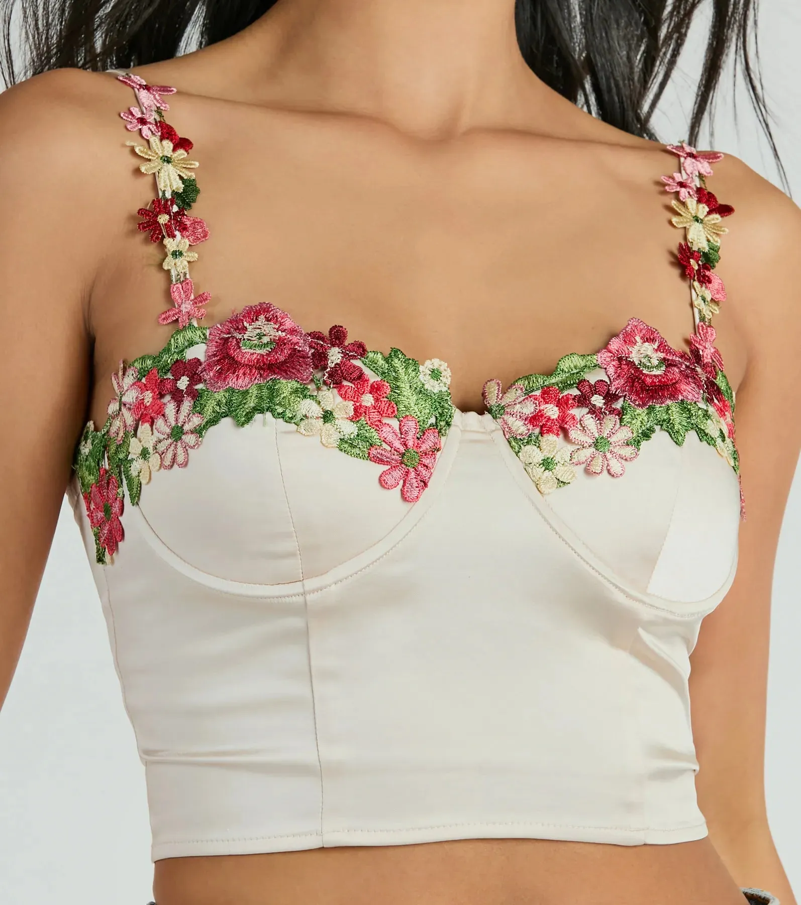Flourish In Style Floral Applique Satin Crop Top sold by Windsor product image thumbnail 4