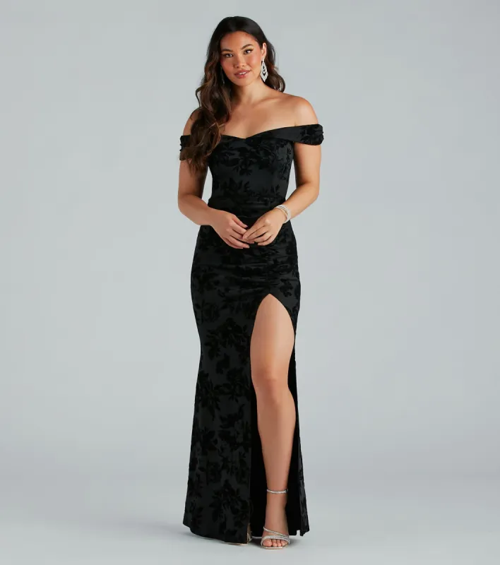 Darcey Formal Flocked Velvet Mermaid Dress sold by Windsor