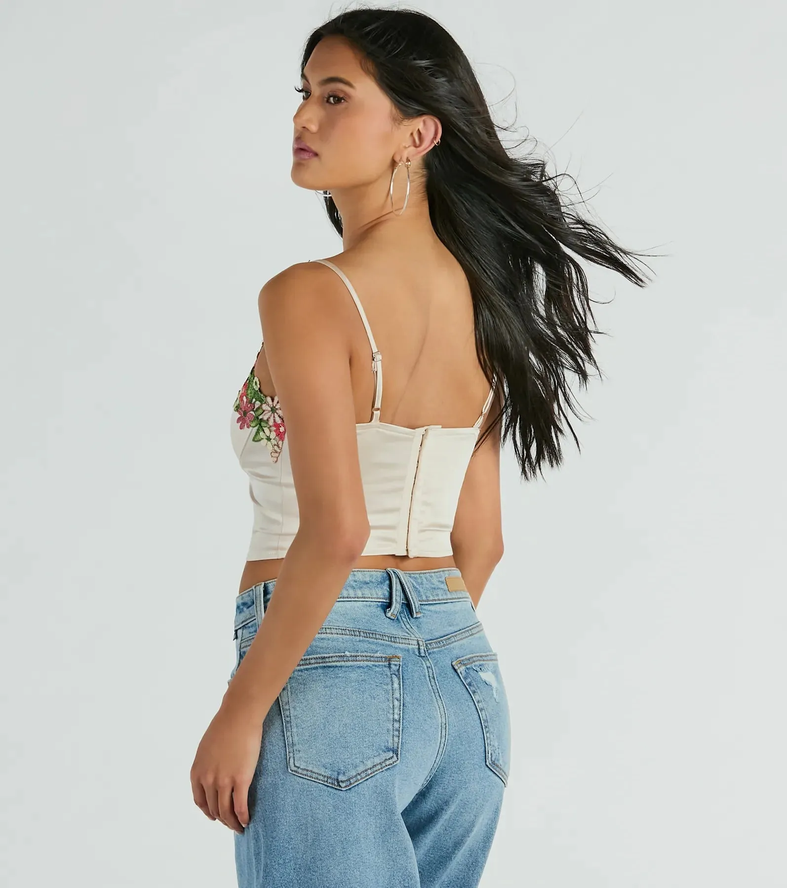Flourish In Style Floral Applique Satin Crop Top sold by Windsor product image thumbnail 2