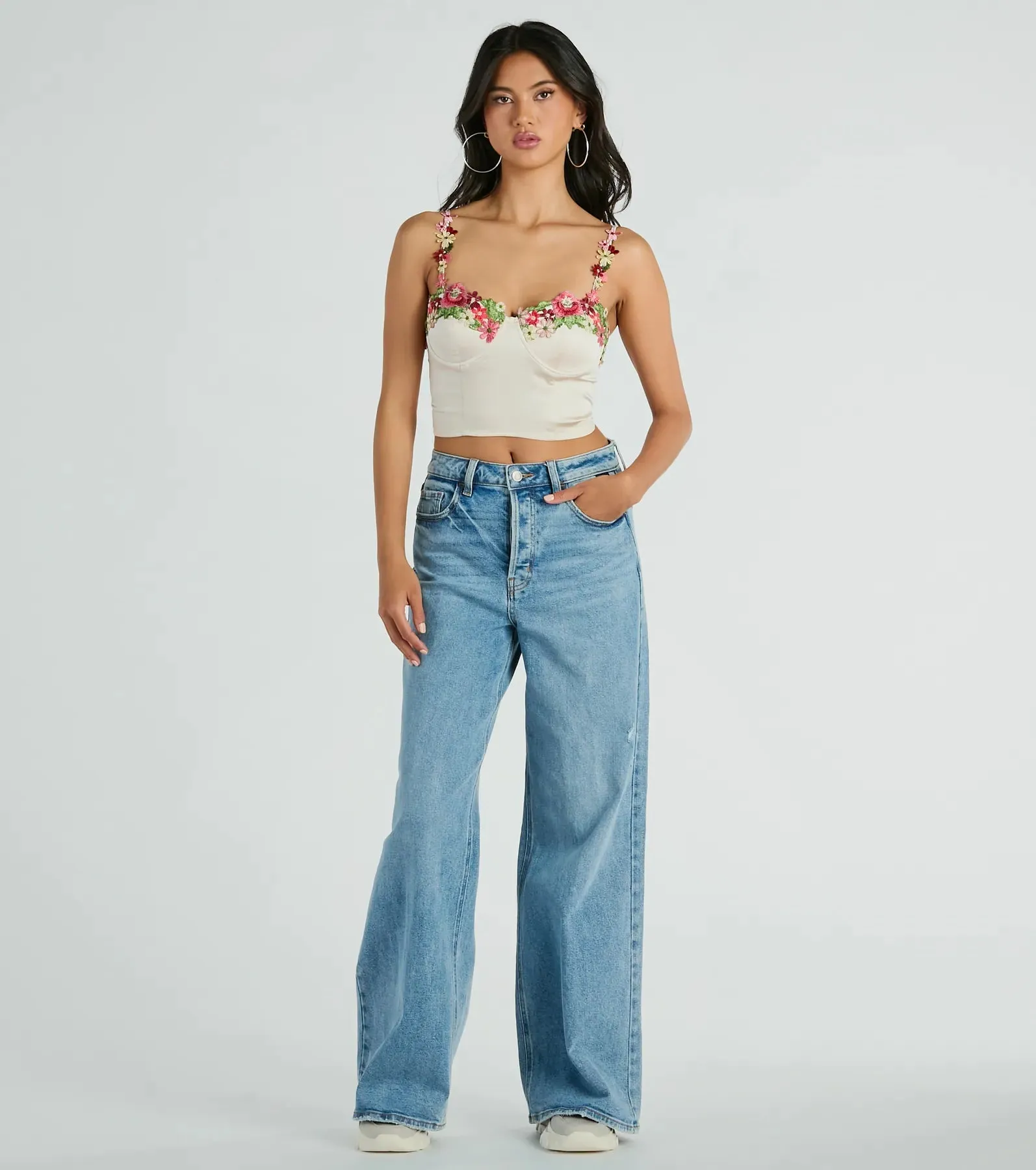 Flourish In Style Floral Applique Satin Crop Top sold by Windsor product image thumbnail 3