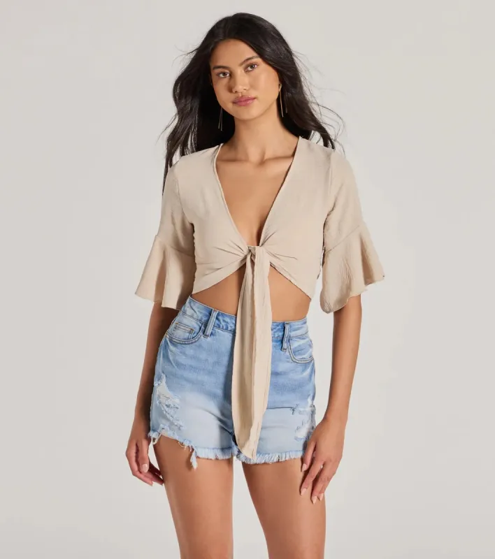 Infinite Possibilities Tie Front Crop Top sold by Windsor