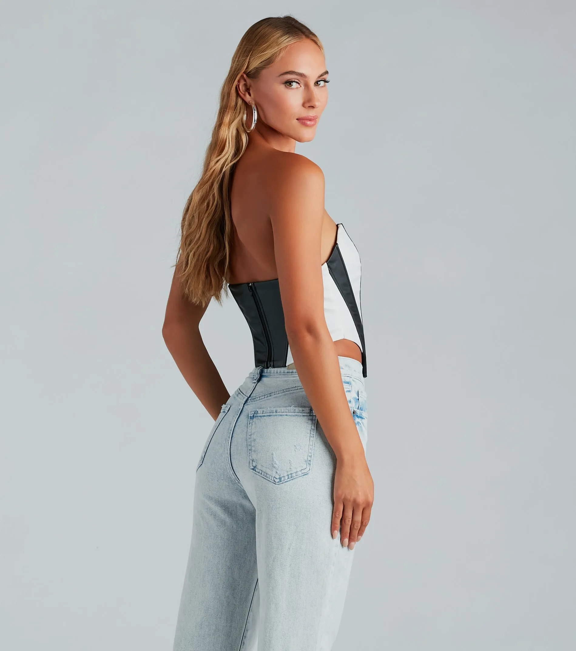 Major Diva Striped Faux Leather Corset Top sold by Windsor product image thumbnail 2