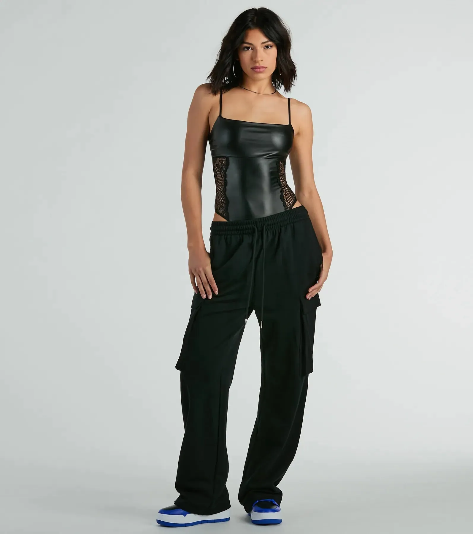 Daring Encounter Lace Faux Leather Bodysuit sold by Windsor product image thumbnail 3