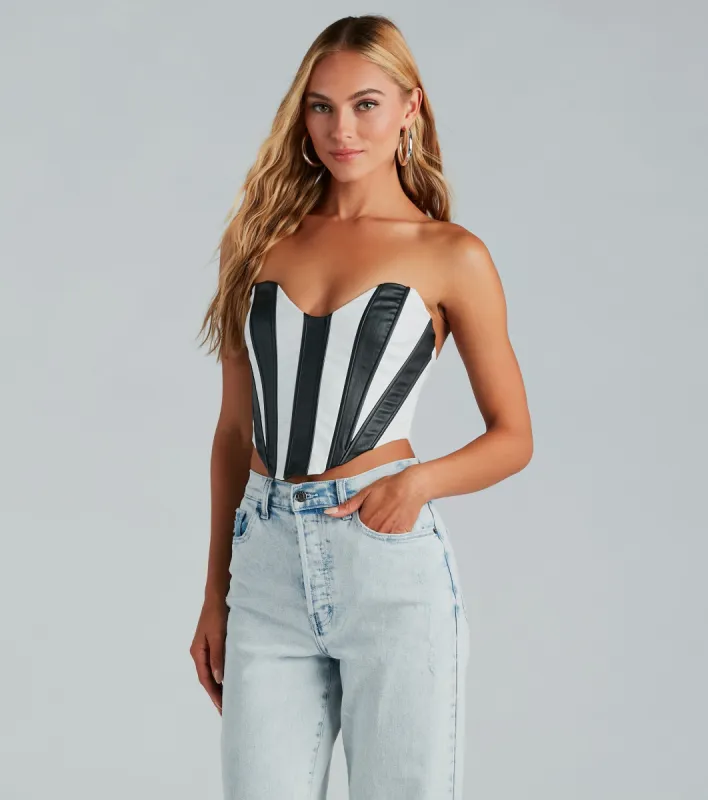 Major Diva Striped Faux Leather Corset Top sold by Windsor